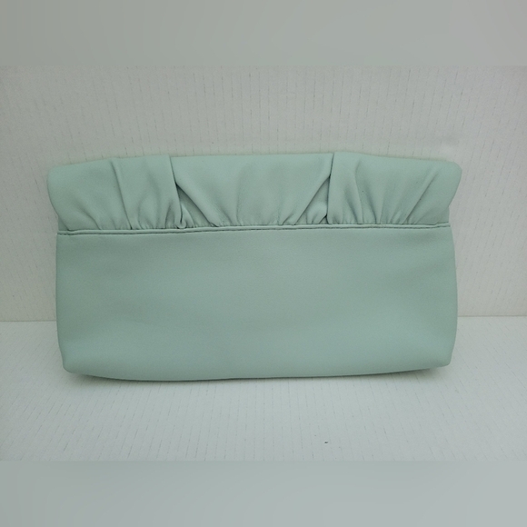 Express Mint Green Ruched Faux Leather Clutch Bag - Picture 2 of 7